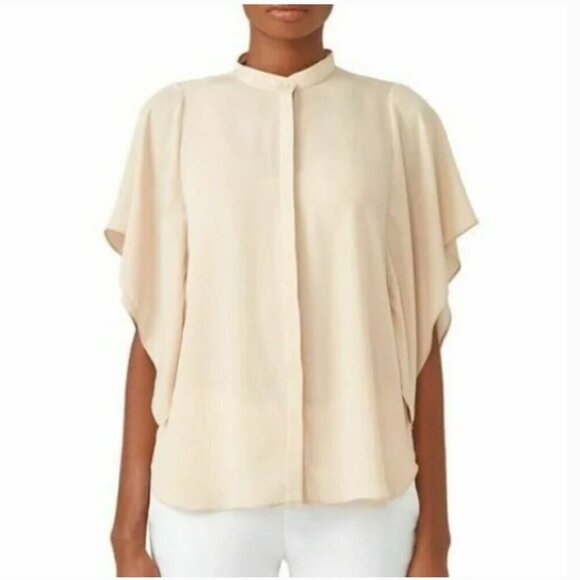 Amanda Uprichard Lori Blush Beige Flutter Sleeve Button Front Blouse Top Small - Picture 1 of 12